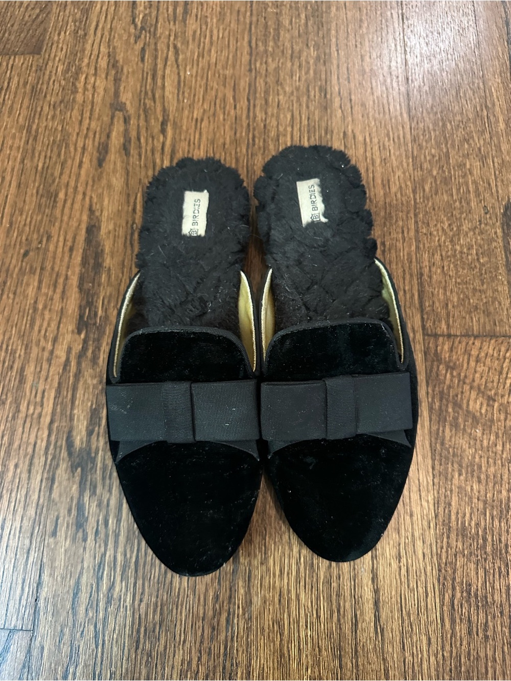Birdies Black Velvet Bow Slide Mules - Women